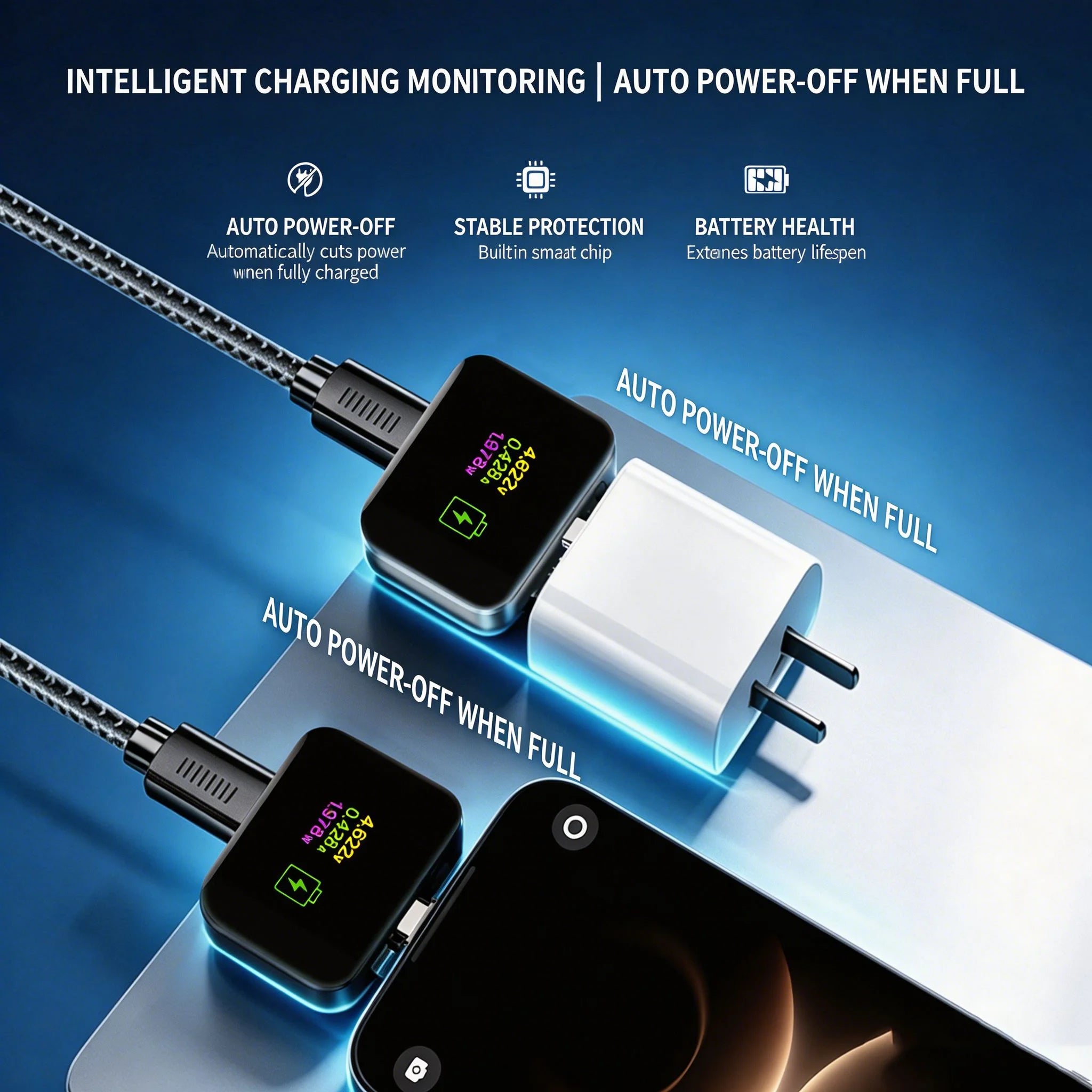 KEBIDUMEI 140W Smart Auto Stop Charging Adapter Type C Full Charge Disconnect Protector Overcharge Protection for Phone Laptop